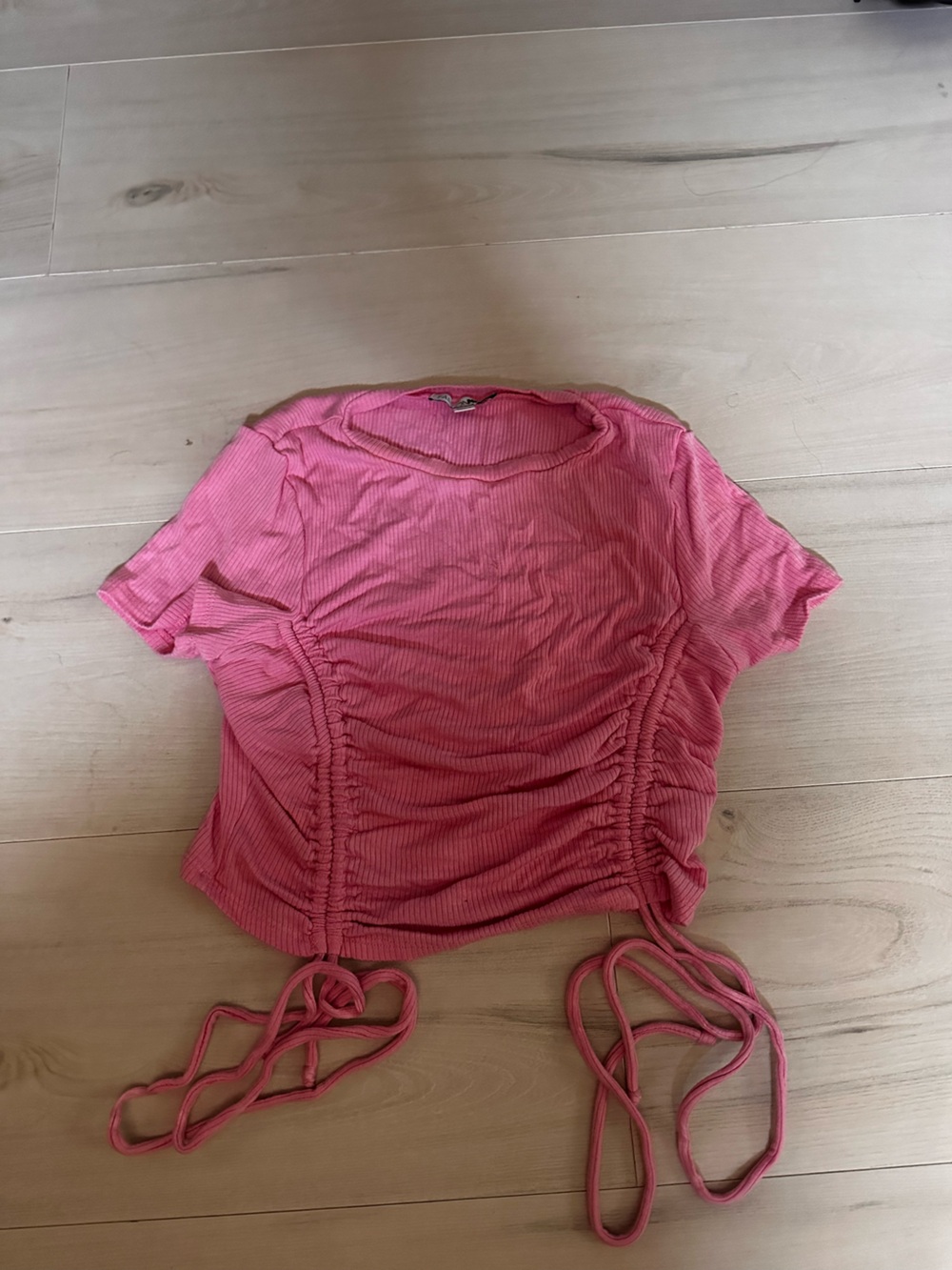 Fashion Nova Pink Ruched Tie-Side Ribbed Crop Top Size Medium 0128